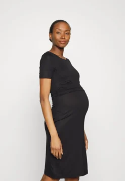 SHORT SLEEVES RUCHED WAIST MINI FLARED DRESS - Jerseykleid - Black