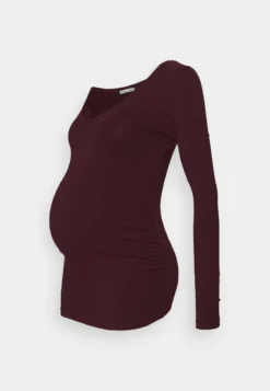V NECK BASIC LONG SLEEVE TOP - Langarmshirt - Bordeaux